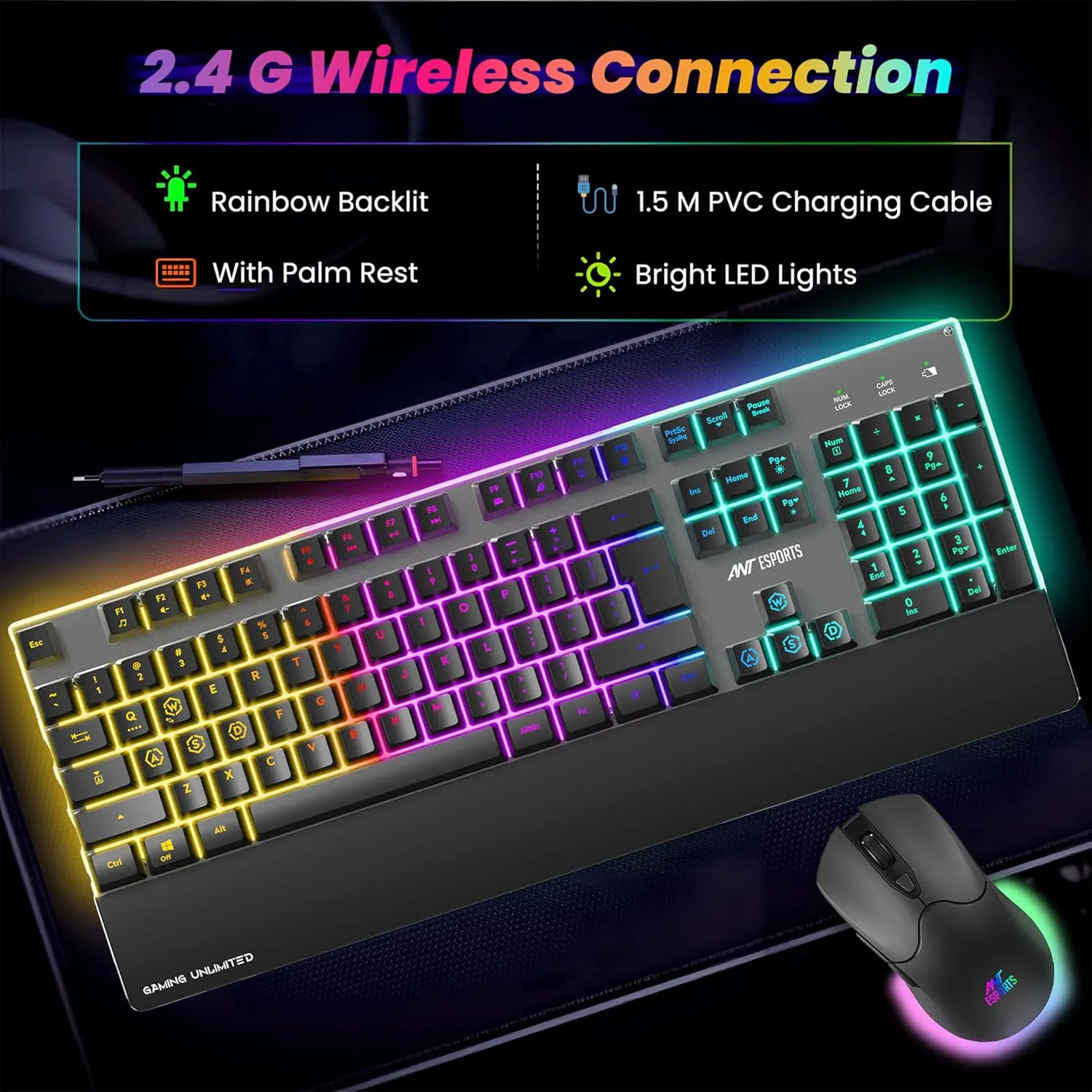Ant Esports Wireless Gaming Keyboard Mouse Combo RGB (KM500 Pro) view 2